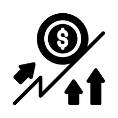 Dollar coin and positive stock market graph showing upward trend, suitable for finance, investing, business concept designs.
