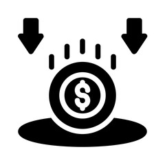 Dollar coin submerged in a pool surrounded by down arrows. Perfect for illustrating economic downturns, financial crisis, investment loss concepts.
