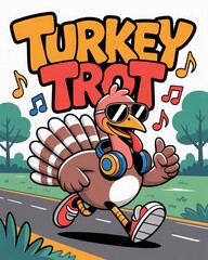 Fun Cartoon Turkey Character in Sunglasses and Headphones for a Festive Celebration
