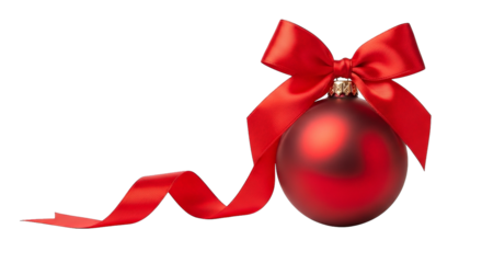 Festive red Christmas ornament with a satin ribbon, creating a joyful and elegant visual appeal.