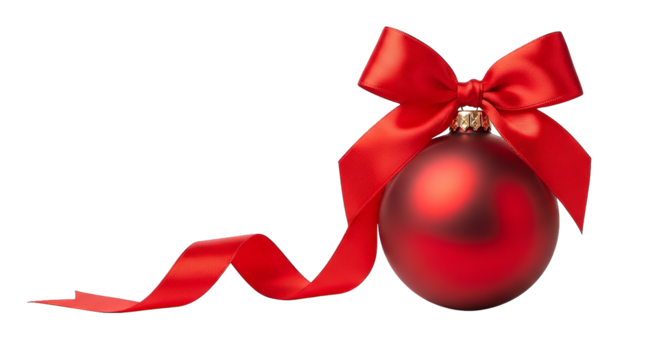 Festive red Christmas ornament with a satin ribbon, creating a joyful and elegant visual appeal.