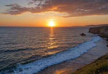 Fototapeta premium Romantic Dusk and Coastline Bathed in Golden Light