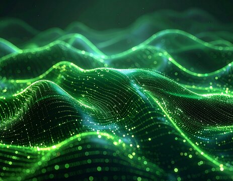 Smooth digital silk made of continuous green matrix code with wave patterns