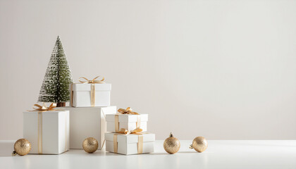 Holiday Elegance White Gifts, Gold Ornaments & Christmas Tree