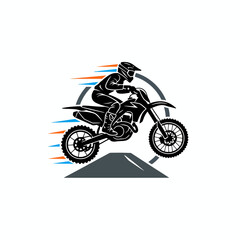 Obraz premium Black silhouette of a motocross rider mid-air on a motorcycle with color speed streaks