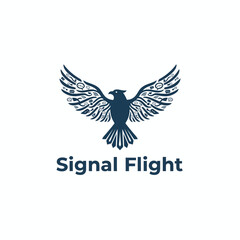 Obraz premium A stylized bird with spread wings, composed of speech bubbles, and text below