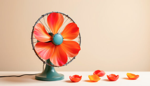 Whimsical Vintage Flowershaped Electric Fan with Petals - Powered by Adobe