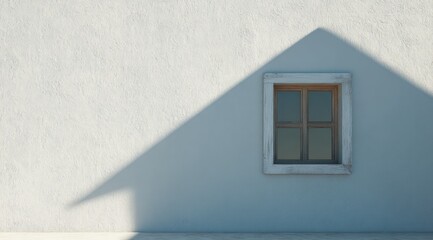 Window on textured white wall casts diagonal shadow; light and minimal