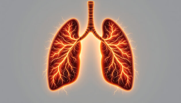 Glowing Artistic Illustration Human Lungs with Vascular Detail