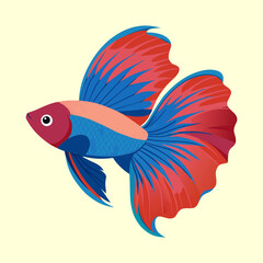 Colorful Betta Fish with Flowing Fins on a Cream Background Illustration