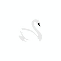 A minimalist illustration of a swan in shades of gray on a white background. Simple and elegant design