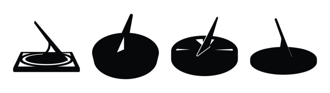 Set of four sundial designs showing time on a sunny day