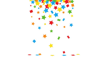 Obraz premium Colorful falling confetti stars and squares isolated on transparent background
