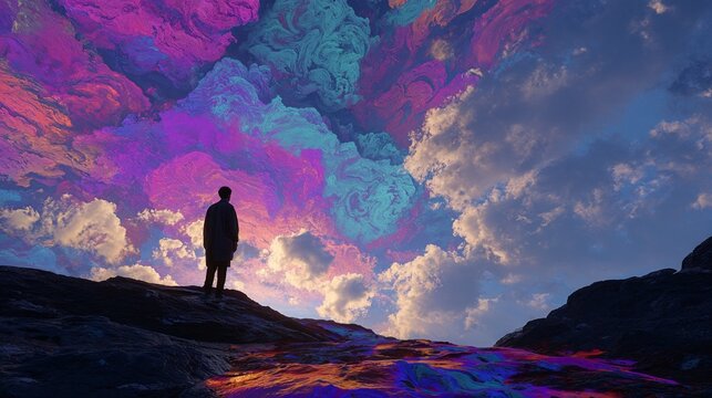 silhouette of a woman sitting on a rock ai generative