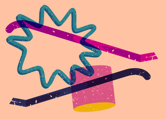 Risograph Crowbar with geometric shapes. Objects in trendy riso graph print texture style design with geometry elements.