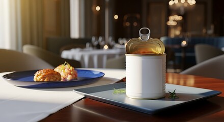 Serving Food with Metal Can in Restaurant Setting