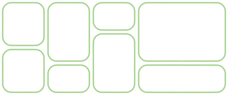 Organized green rounded blank frames layout for content display