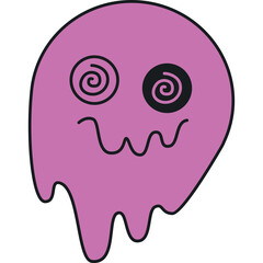 Purple Blob Character With Swirling Eyes And Wavy Mouth On Transparent Background