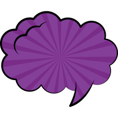 Purple Comic Style Speech Bubble with Radial Burst Pattern and Black Outline on Transparent Background