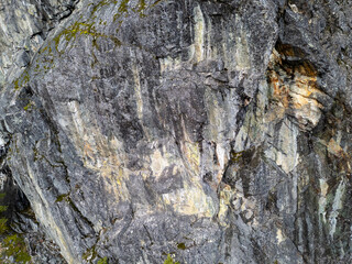 Rugged Gray Rock Cliff Face With Moss and Textures in BC, Canada