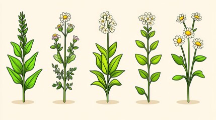 Naklejka premium Set of White Freesia Flowers with Green Leaves on White Background