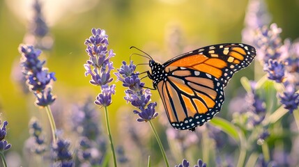 Naklejka premium Monarch Butterfly Resting on Lavender