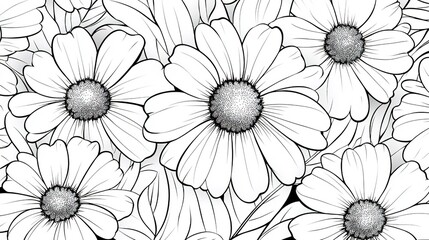 Black - and - White Daisy Floral Pattern for Decorative and Design Purposes