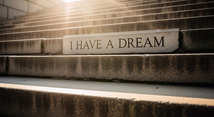 Stone Steps Engraved with "I Have a Dream", Dramatic Light of Hope and Inspiration for a Better Future