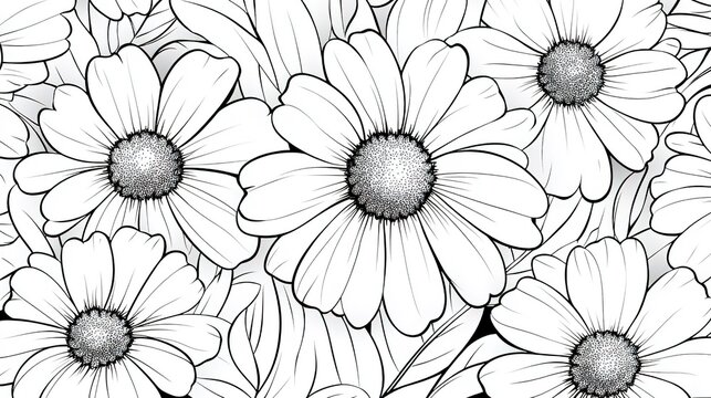 Black - and - White Daisy Floral Pattern for Decorative and Design Purposes