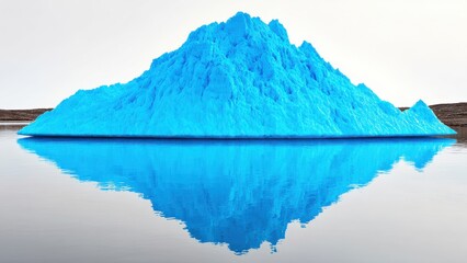 Bright Blue Iceberg Floating in Calm Water with Reflection glacier frozen