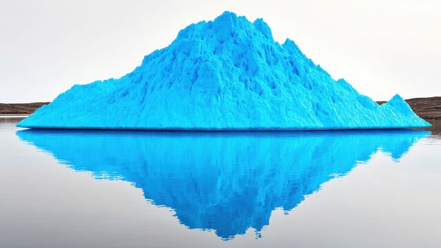 Bright Blue Iceberg Floating in Calm Water with Reflection glacier frozen