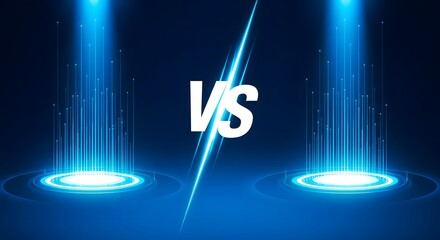 Versus screen with glowing blue beams and lightning bolt in the middle