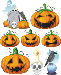 Realistic and Stylized Pumpkins Set – Autumn Holiday Art, Pumpkin Collection Illustration with Unique Shapes and Textures