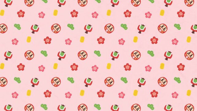 お正月パターンイラストアニメーション（ピンク背景）