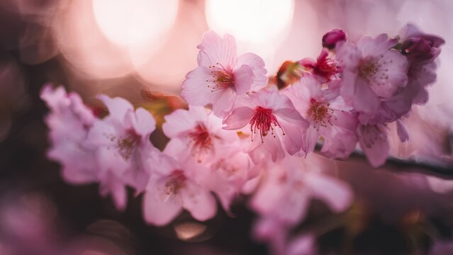 Close-up of Pink Cherry Blossoms with Soft Bokeh Background sakura pink flowers