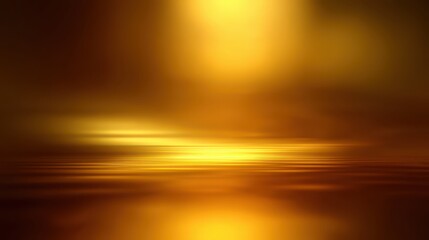 Fototapeta premium A serene golden reflection over calm water, a tranquil atmosphere with soft light and gentle waves, blurred brown background