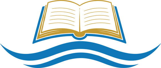 Elegant open book with flowing wave elements symbolizing education, learning, knowledge, creativity, academic growth, literacy, and modern educational logo design
