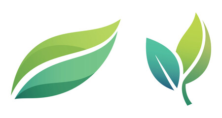 Green and teal gradient leaves icon set for organic food natural product eco-friendly logo and environmental design