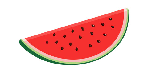 Stylized watermelon slice with red interior, black seeds, and green rind—perfect for summer, food design, fruity themes, and seasonal graphics