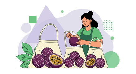 Fototapeta premium Fresh Produce and Passionfruit: Sustainable Choices and Healthy Living Illustrated