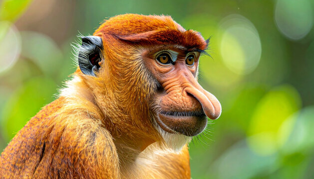 Close-up of a Proboscis Monkey's Unique Face with Distinctive Nose