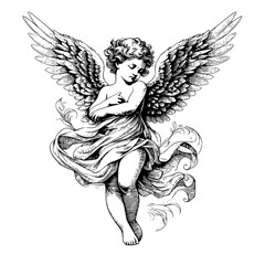 angel with wings, Angel of love, Cherub with wings isolated on white, vector art, ready for card or invitation, save the date party. valentine's day