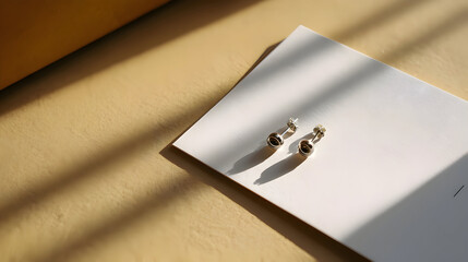 Stylish gold earrings displayed on textured paper
