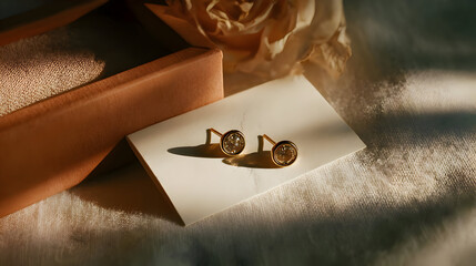 Elegant gold rings on luxury fabric background
