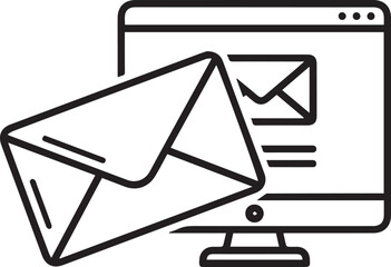Modern email marketing concept with envelope and computer screen promoting digital communication and online business solutions for tech savvy audiences