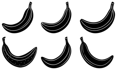 Obraz premium Illustration of six black bananas arranged in two rows on a white background in a simple vector style