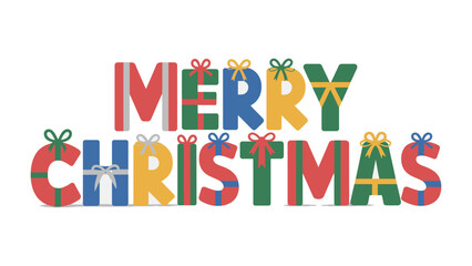 Merry Christmas Greetings: A vibrant festive display of Merry Christmas typography adorned with colorful gift box embellishments. An enchanting image to celebrate the season.