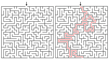 24 by 24 Orthogonal Rectangular Maze Game for Adults - Simple and Easy Maze Game Flat Vector Black and White Outline Illustration - Problem Solving Game kdp.