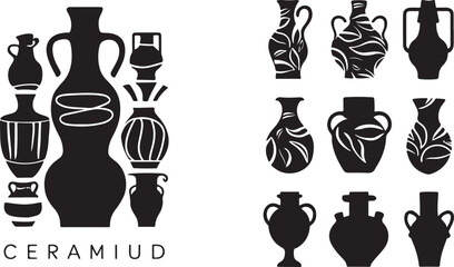 Black pottery vases with decorative patterns amphora