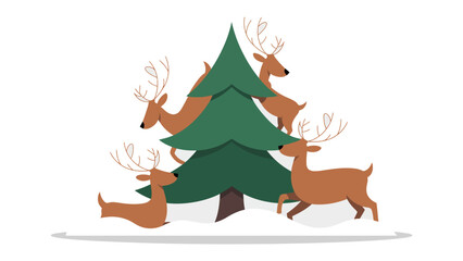 Reindeer and Christmas Tree: An illustration of reindeer gathering around a decorated Christmas tree in celebration of the festive season.